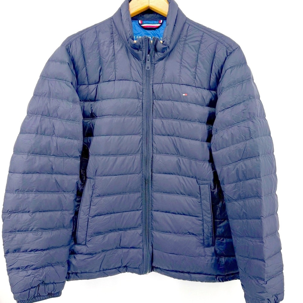 Tommy Hilfiger Packable Down Puffer Jacket Medium Navy Lightweight Full Zip